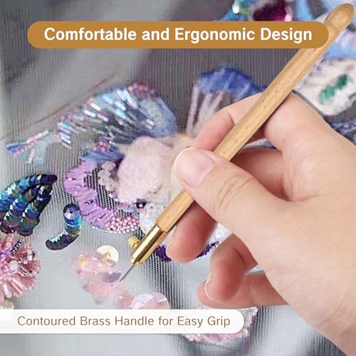 Image of BRBASAP Tambour Embroidery Hook Needle Kit Beading Tool with 3 Needles for Beaded Designs Beadwork Sequin Crafting and Frame Work Complete Tambour Beading Kit for Beginners and Professionals