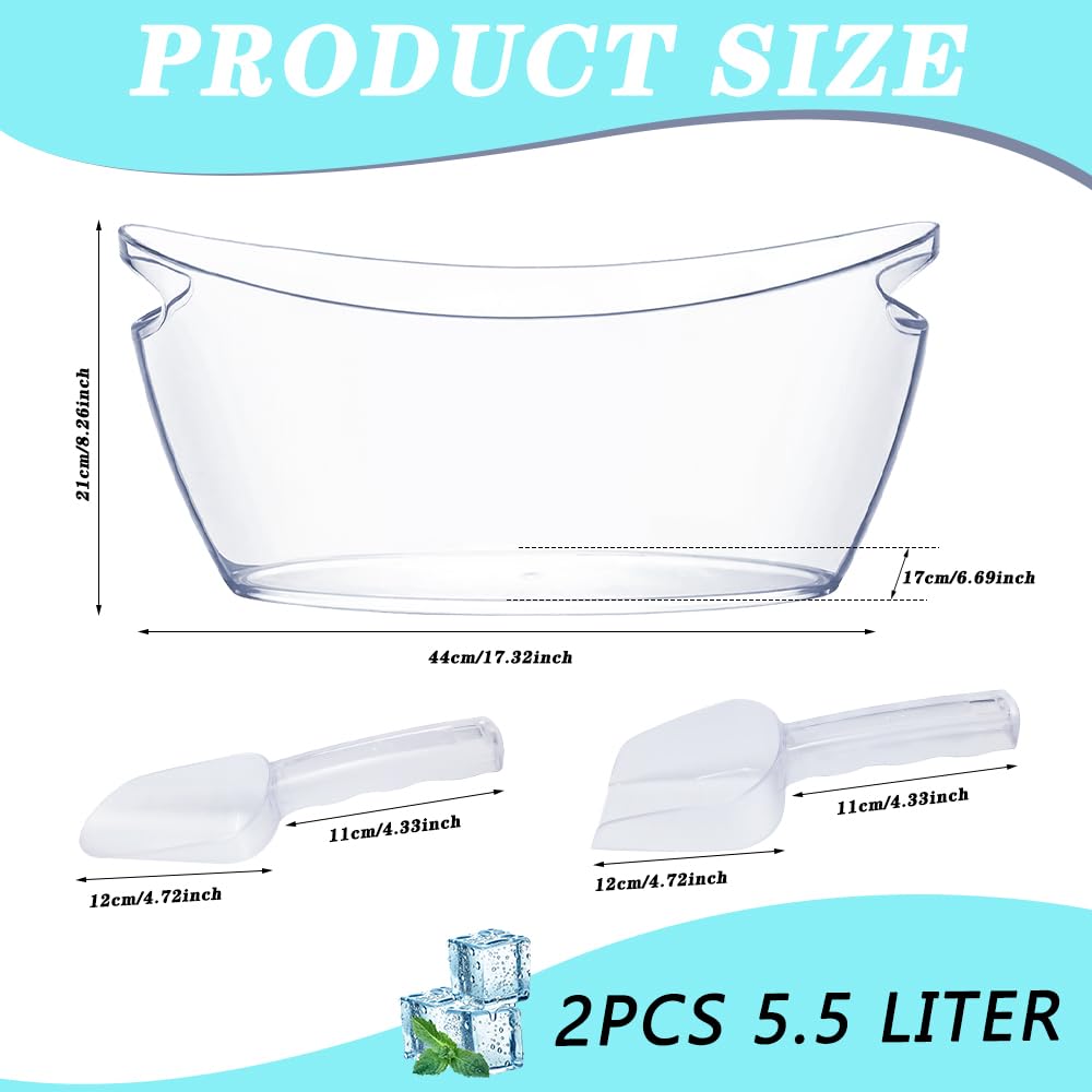 Lot de 2 seaux à glace en acrylique de 5,5 L, extra large pour les fêtes, les bars à mimosa et les cuillères pour champagne, bière, vin pétillant, cocktails