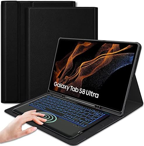 REAL-EAGLE Touchpad Keyboard Case for Samsung Galaxy Tab S8 Ultra 2022 14.6 Inch (SM-X900/X906), 7 Colors Backlight Wireless Keyboard PU Folio Stand Cover Case for Galaxy Tab S8 Ultra (Black)