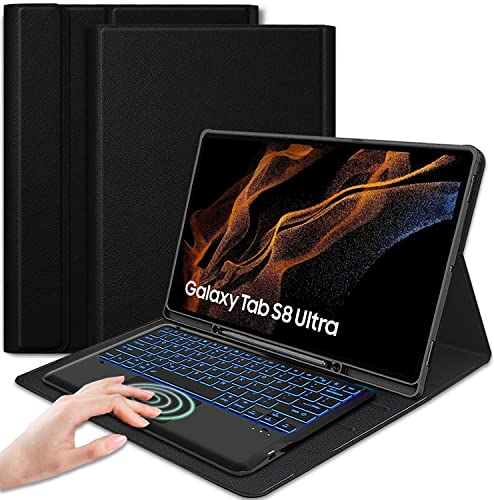Real-Eagle Touchpad Keyboard Case For Samsung Galaxy Tab S8 Ultra 2022 14.6 Inch (Sm-X900/X906), 7 Colors Backlight Wireless Keyboard Pu Folio Stand Cover Case For Galaxy Tab S8 Ultra (Black) #TOP2