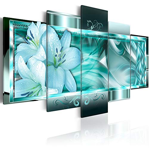 Turquoise Flower Prints Wall Art Azure Dream Modern Canvas Painting Abstract Floral Artwork