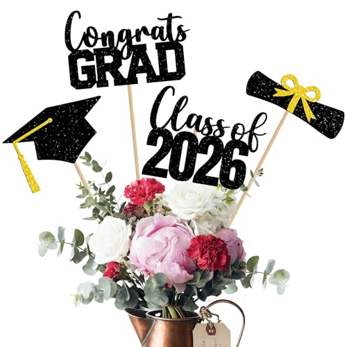 Class of 2026 Centerpieces Sticks for Graduation, 16 Pcs Graduation Decorations Cake Toppers, Graduation Theme Party Decorations Supply(BG)