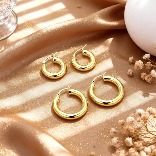 Image of Chunky Hoop Earrings for Women Small Huggie Hoops Earrings Fashion Jewelry