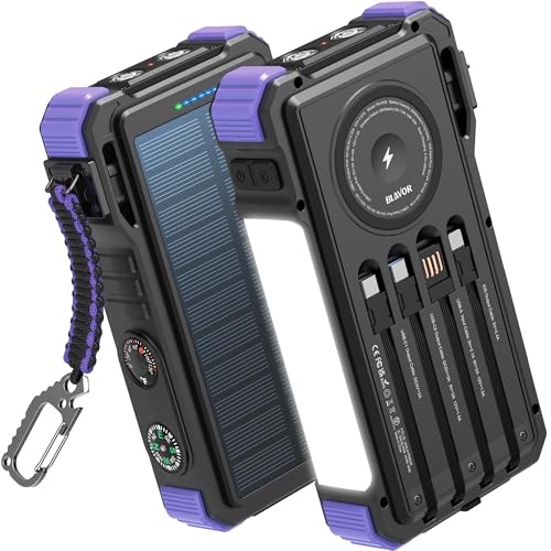 Image of BLAVOR Solar Power Bank 20000mAh Built-in Cables, Wireless Charger for Phones & Apple Watch, 20W Fast Charging Battery Pack with USB C, Flashlight, Solar Charger for iPhone, iPad, iWatch, Samsung