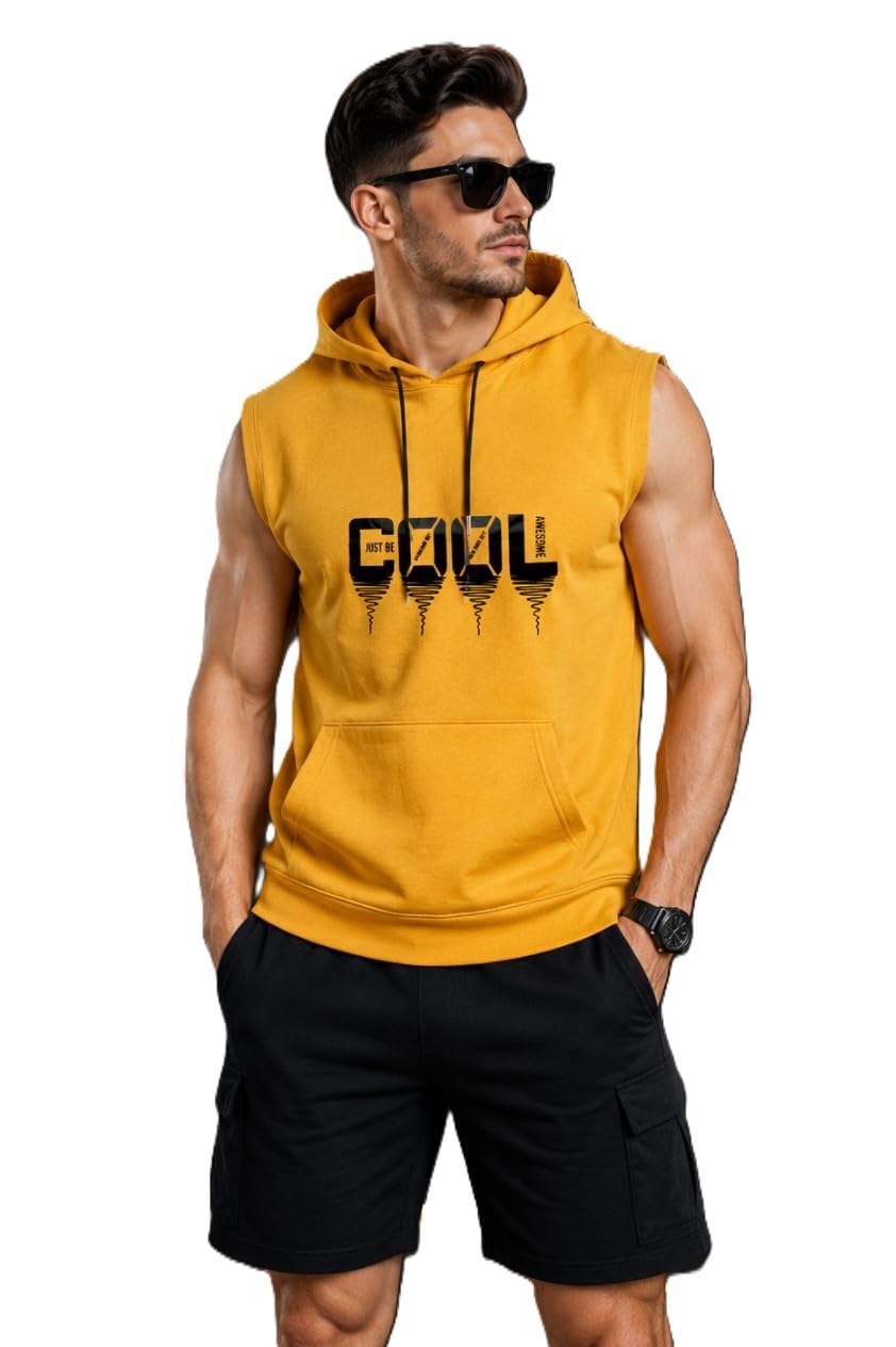 looks united Cotton BlendGym Vest for Men Pack of 1 Yellow-picture-36