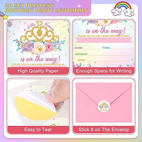 24 Set Princess Baby Shower Invitation Pink Princess Birthday Invitation Cards With Envelopes And Stickers Royal Little Princess Invitation For Baby Shower Birthday Party Supplies (Baby Shower) #TOP2