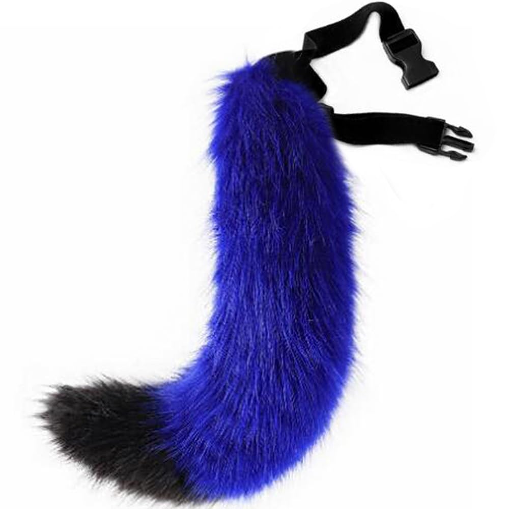 Dreshow Women's Fluffy Tail: Blue & Black Fox Fur Tail Cosplay Costume Party Super Huge Fluffy Tail For