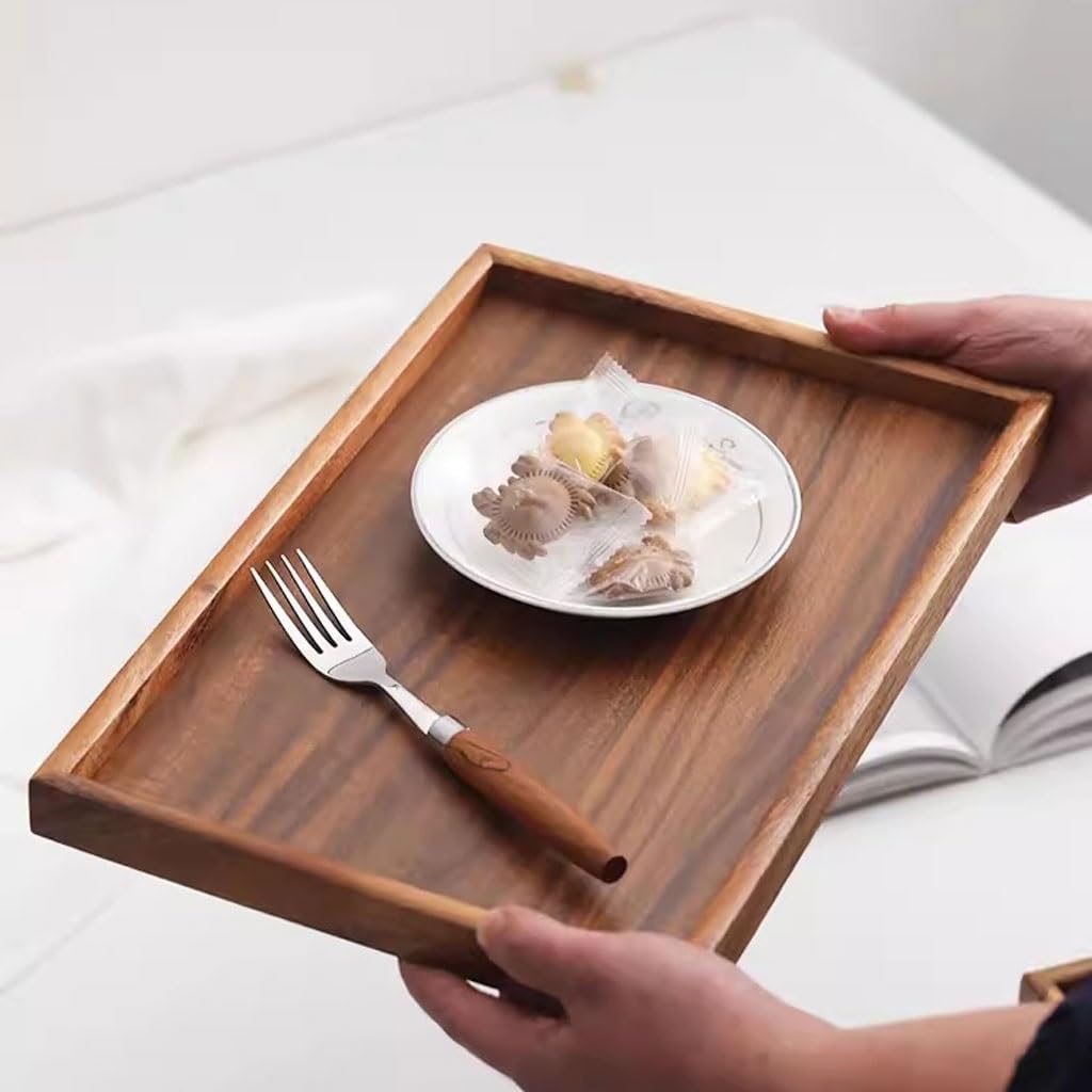 Vassoio Portata Vassoio in Legno massello da tè Rettangolare Tazza for Uso Domestico for Tazza d'Acqua Caffetteria Ristorante Dessert for Alimenti Occidentale Svuotatasche