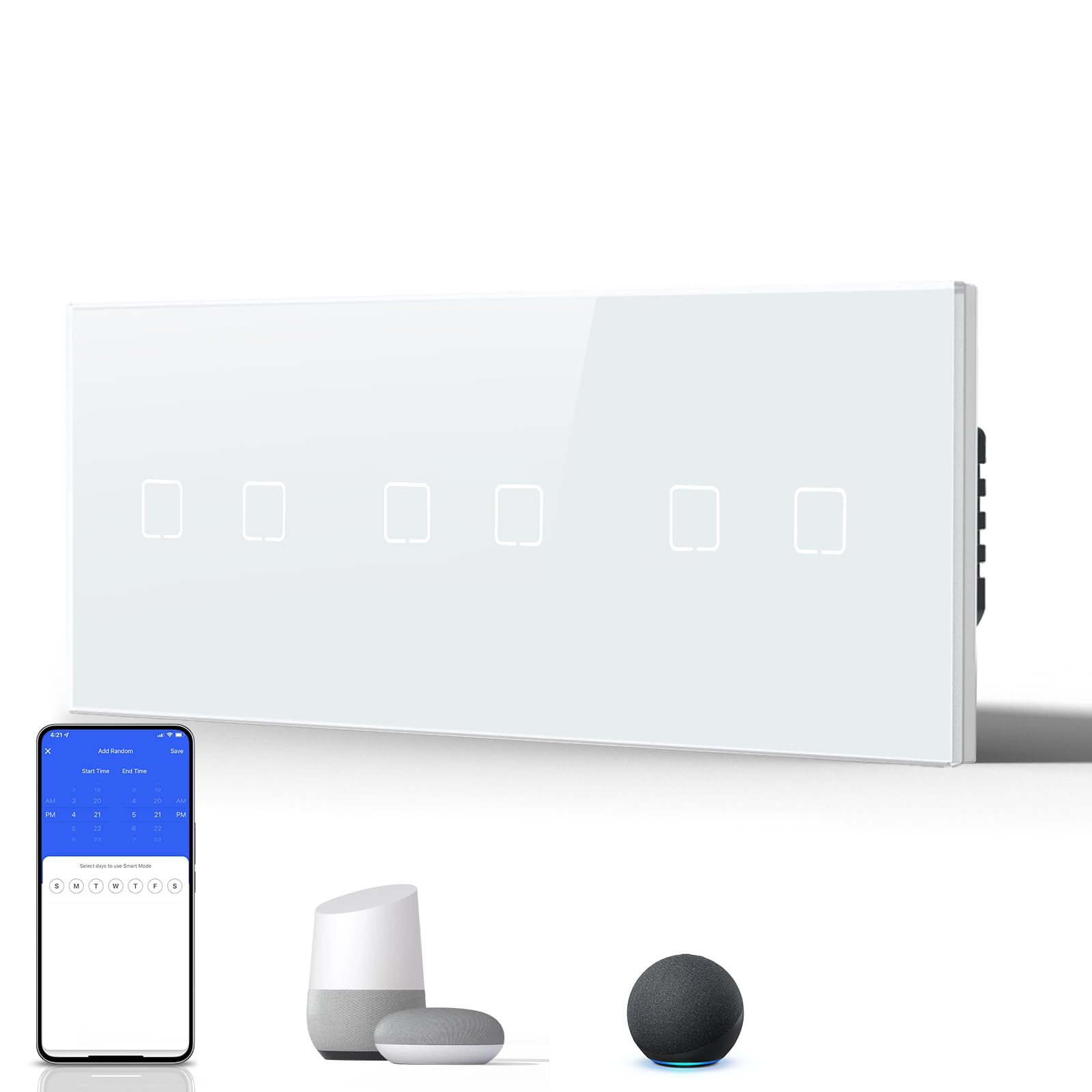 BSEED Interruptor Inteligente WIFI,Interruptores Tactil Con Cristal,Compatible con Alexa,Tuya y Smart Life,Requiere Cable Neutro,2 Gang 1 Vía,86mm Blanco — view 65