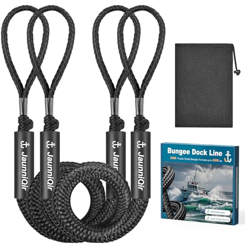 JaunniQir 2200lb Bungee Dock Lines 4-5.5ft Shock Absorbing Mooring Ropes with Foam Floats Stretchable Dock Snubber for Jet Ski Pontoon Kayak 2 Pack Boat Accessories Storage Bag (Black)