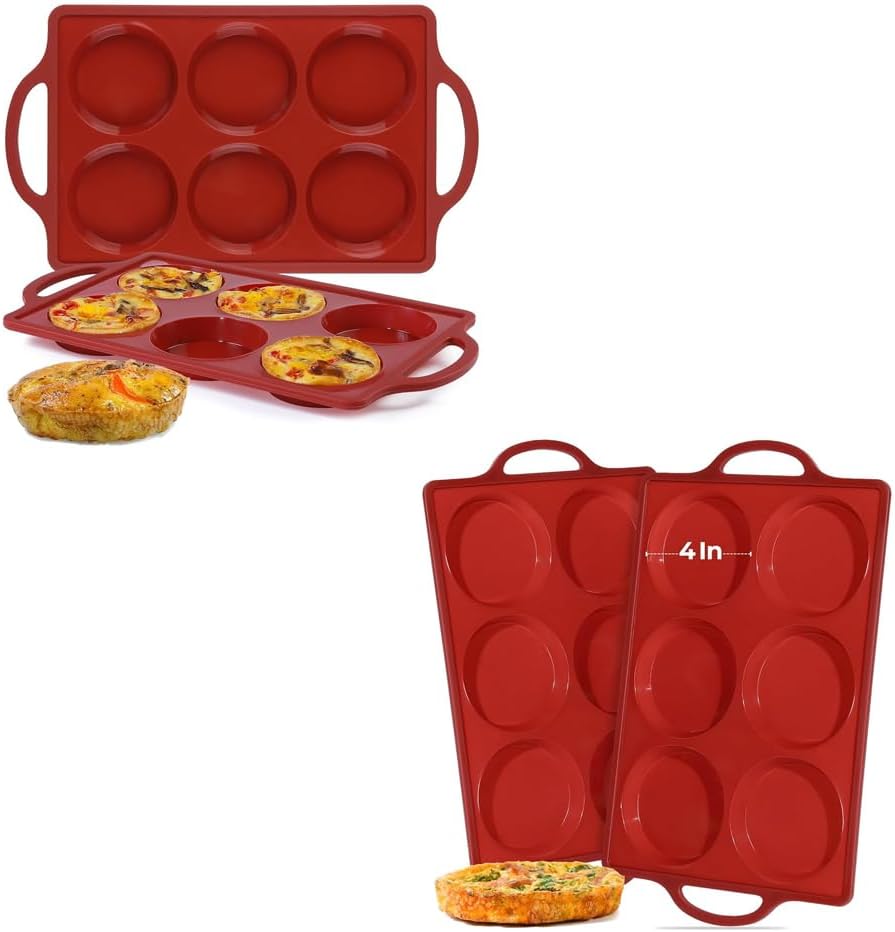 CAKETIME Silicone Muffin Top Pan & Metal Frame Round Egg Baking Pan