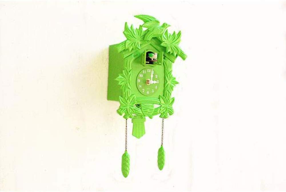 Cuckoo Wall Clock Bird Alarm Kids Bedroom Pendant Farm Decoration Guess Women Modern Design 14 inch, Green