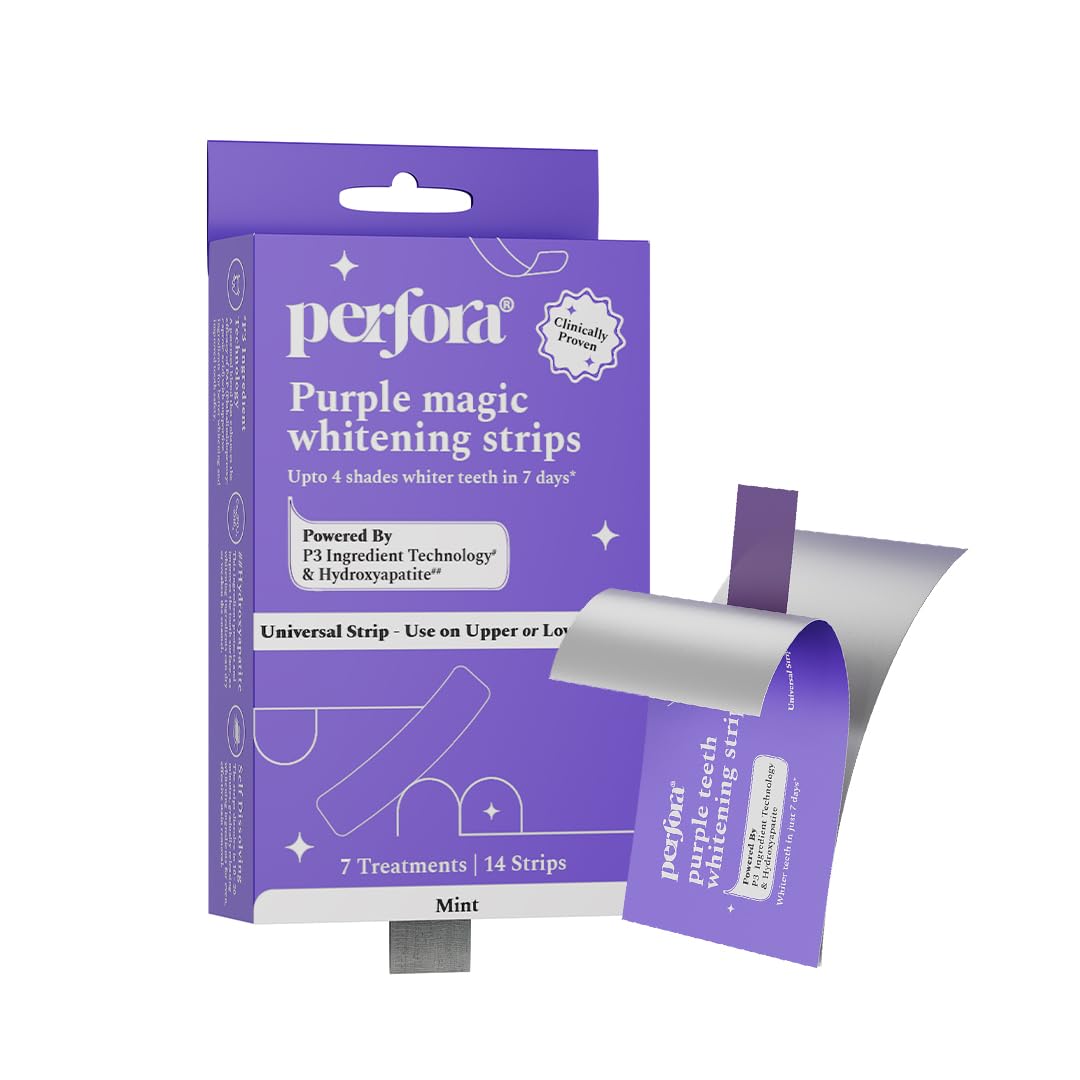 Perfora Purple Teeth Whitening Strips – Pack of 7 Treatments (14 Strips) | Instant Brightening with Purple Optical Technology | PAP & Hydroxyapatite | Peroxide-Free, Sensitivity Freen Oral Care
