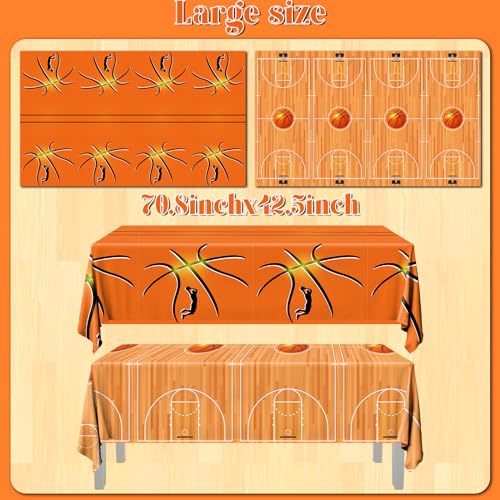 Image of Basketball Party Decorations 2PCS Basketball Plastic Tablecloths Disposable Rectangle Sport Theme Table Covers for Birthday Sports Party Decorations