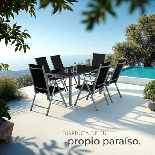 tectake® Conjunto de 4 Sillas Jardín Exterior de Aluminio, con Respaldo Regulable, Conjunto Sillas Terraza Resistentes a la Intemperie, Malla Transpirable, Fácil Limpieza - Antracita - imagen 2