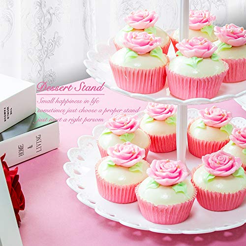Imillet Cupcake Stand/Holder Plastic Dessert Stand White Cake Stand 3 Tiered Serving Stand Display Stand Reusable Pastry Platter For Wedding Birthday Baby Shower Tea Party Decorations (2 Pack Large) #TOP4