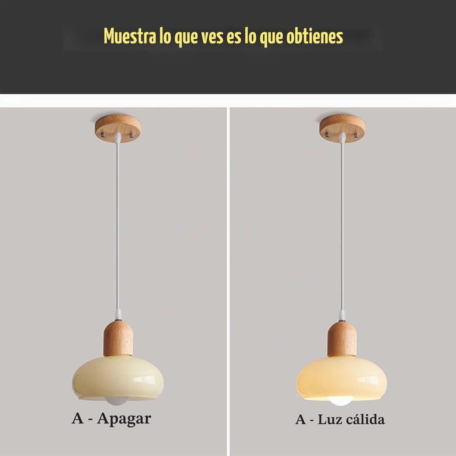 Lámpara Colgante en Vidrio y Madera de Caucho 20cm E27 con Altura Ajustable para Dormitorio, Sala de Estar, Cocina (19cm)