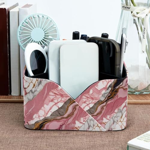 Porte-stylo texture marbre rose au design rectangulaire chic