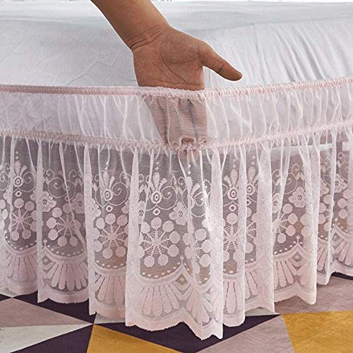 Lace Bed Skirt Double/Single/King Elastic Bed Valance Skirt with Ruffles Without Bed Surface Soft Microfiber Ruffle Drop: 38 cm (Color : Pink, Size : 135 * 200+38cm)