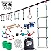 Portable 50 Foot Ninja Slackline Monkey Bar & Ladder Kit ? Kids Gym Swinging Obstacle Course Set - Warrior Training Bars, Fists, Gymnastics Rings - Carry Bag & Tree Protectors