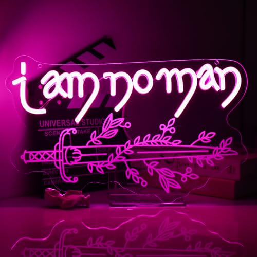 Image of ACOTAR-Inspired inchI Am No Man inch Neon Sign - A Court of Wings and Ruin LED Light - USB Hang Wall Night Light for Fantasy Fans, Gaming Rooms & Book Lovers (8.7x15.7In)