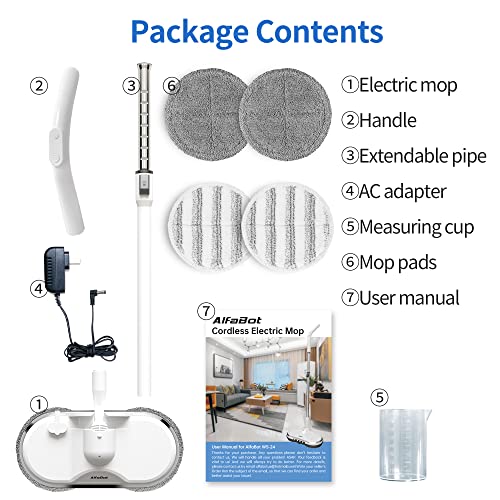 Cordless Electric Mop for Floor Cleaning, AlfaBot WS-24 Electric Spin Mop, Electric Mop with Water Sprayer and LED Headlight, Lightweight & Rechargeable Floor Scrubber for Hardwood Tile Floors - Image 7