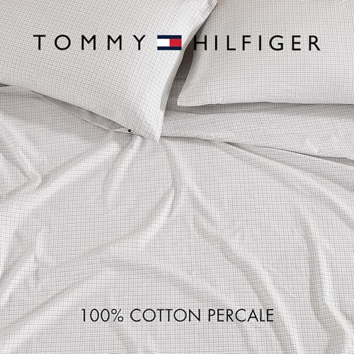 Image of Tommy Hilfiger - Sheet Set, Cotton Percale Bedding with Matching Pillowcase, Crisp & Cool, Premium Quality Home Essentials (New England Plaid Beige, Twin)