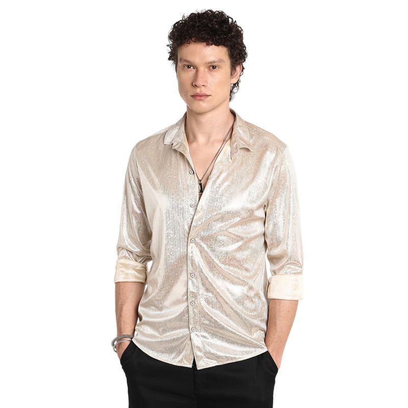 Image of CAHOOT Men's Polycotton Abstract-Textu Shirt |Casual-Wear | Spread Collar | Long Sleeve | Button Closure | Shirt Crafted with Comfort Fit for Everyday Wear