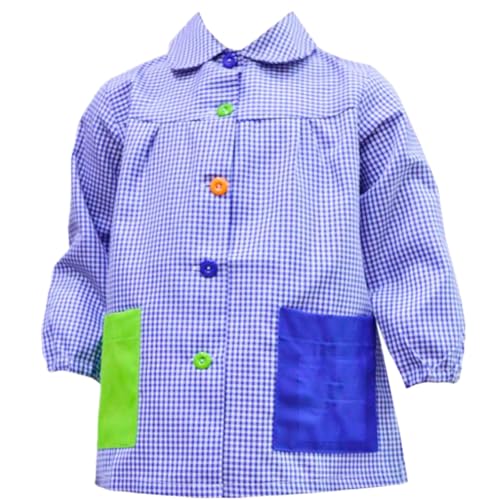 various Bata Escolar Infantil Babi Escolar para Guarderia y Colegio Cuadrado con Botoens Talla 5 (6-7 año) Color Azul