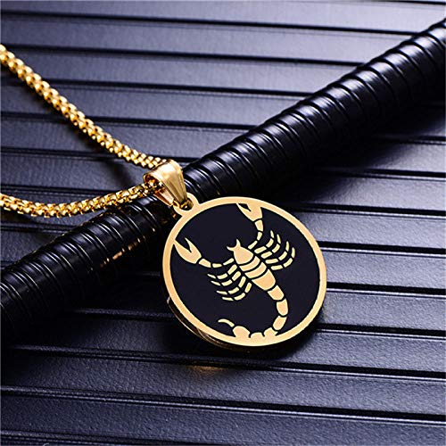 LODMLOER Scorpione 12 Costellazioni Collana per Uomo/Donna - Regali di Compleanno Collana Pendente Amuleto Color Oro ， Segno Zodiacale Oroscopo Astrologia Regali Gioielli Uomo/Donna,Scorpio,60Cm