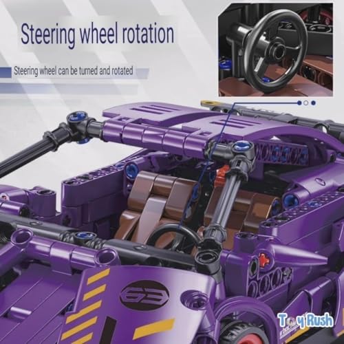 Image of 1:18 Scale Racing Pull-Back Supercar Building Blocks Set | Car Model Kit with Gold Sport Rims | DIY Construction Toy,Compatible with Major Bricks,Ideal Gift for Kids (1:18 Purple Lambo [470pcs])