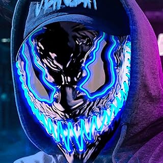 CUQOO Venobat LED Halloween Scary Light Up Mask  LED Ghost Face Up Mask with 3 Cool Lighting Modes | Dark Evil Glowing Eyes Cosplay Neon Mask | Scary Glow Mask Costume for Men, Women & Kids