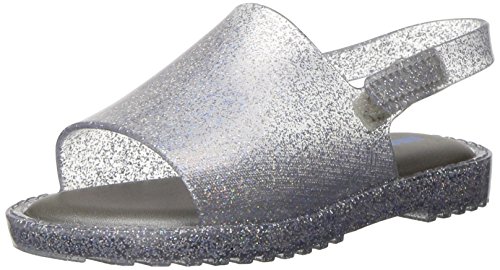 Mini Melissa Girls' Mini MIA + FABULA II Flat Sandal, Silver Mix Glitter, 6 Regular US Toddler