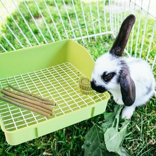 Image of Guinea Pig Litter Box,Bunny Plastic Square Cage Toilet with Grate Rabbits Corner Litter Bedding Small Animal Pet Toilet Box Potty Trainer Pet Pan for Guinea Pig Ferret Chinchilla(Green)