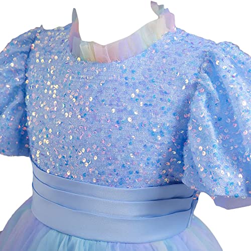 Image of Hopscotch Girls Polyester and Viscose Sequin Embellished Gown in Blue Color