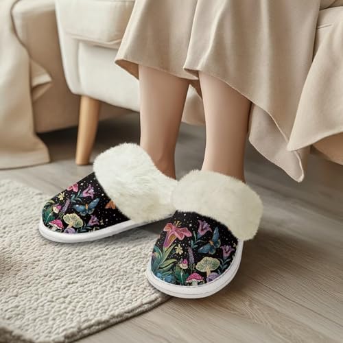Howilath Mushroom Plush House Slippers for Women Warm House Slippers with Fur Edges for Indoor & Outdoor3