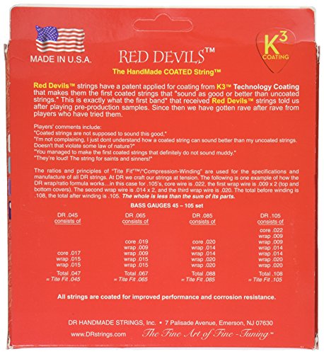 Dr Strings Red Devils – Extra-life Rouge Coated Bass 5 cordes 45–125 - Les Beatles, Paul McCartney, John Lennon, RIngo Starr, George Harrison Dr Strings Red Devils – Extra-life Rouge Coated Bass 5 cordes 45–125 – Image 3
