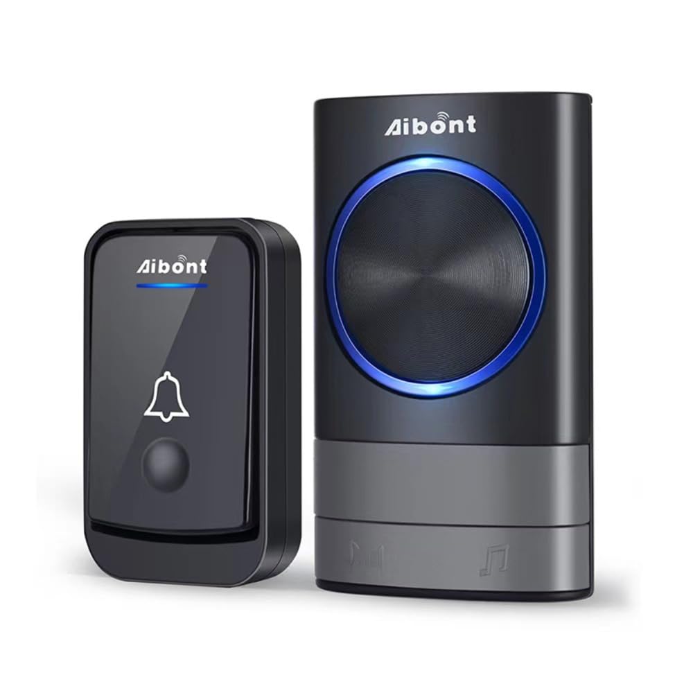 Aibont Wireless Doorbell with LED Ring, Black, No Wiring Required, Plug and Play, Stable Signal Transmission