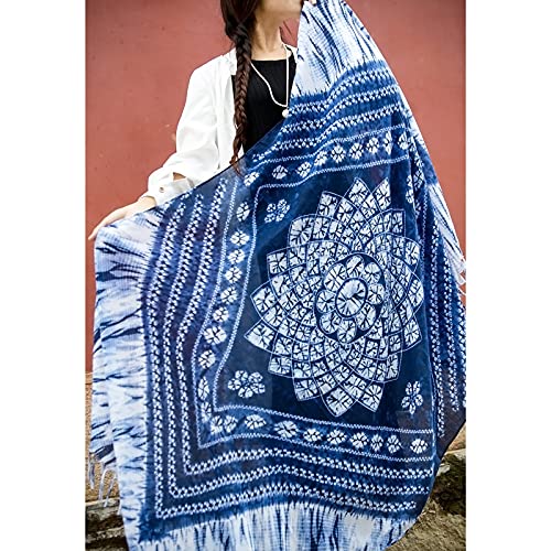 Tie-Dye Plaid Scarf Women Ethnic Style Shawl Hand-Knotted Long Tassel Soft Cotton Scarf Large Shawl Wrap Travel2