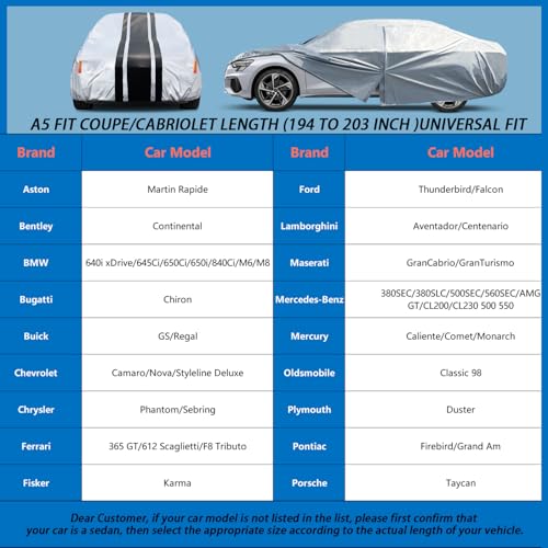 Image of 10-Layer Waterproof Sports /Coupe /Cabriolet Car Cover. All Weather Full Outdoor Covers. Dodge Challenger, Sebring, Firebird Etc. Size A5 (Length 194 to 203 inch)
