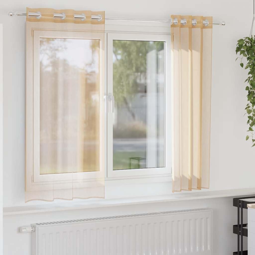 Voile Vorhänge mit Ösen 2 Stück Sandfarbe 140 x 175 cm für Wohnzimmer Schlafzimmer Kinderzimmer Küche, transparent Blickdicht, pflegeleicht, mit 8 Ösen, kälte- und hitzeschutz