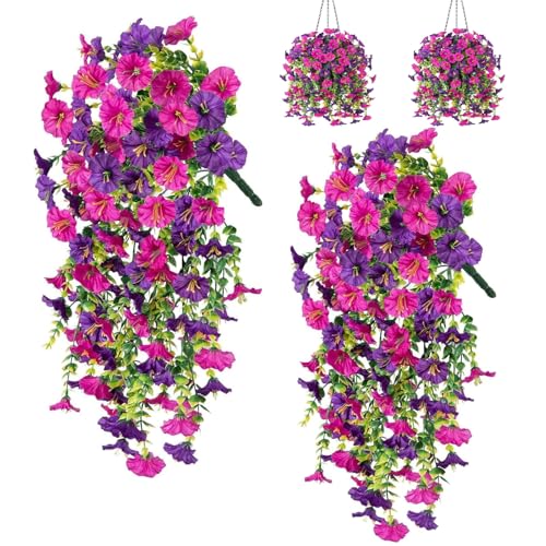 HIQE-FL Flores Artificiales Colgantes,2 Piezas Flores Colgantes Artificiales,Plantas Colgantes Artificiales,Petunias Artificiales,para Jardín,Interior,Exterior
