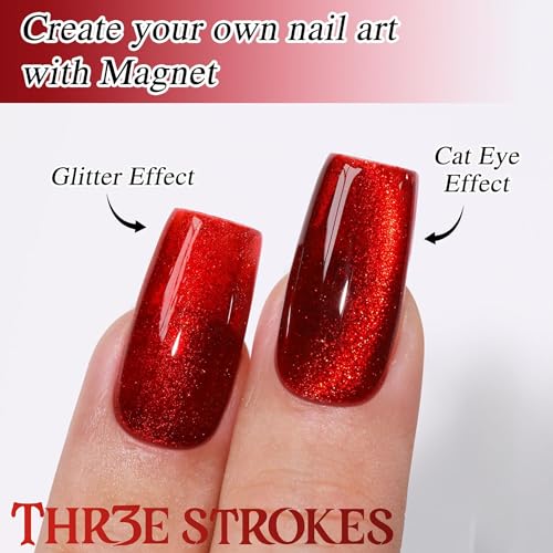 Image of THR3E STROKES 9D Glitter Cat Eye Gelpolish Magnetic Nail Polish Gelpolish Art Manicure DIY at Home Soak Off UV Gel 7.5ML (CE9, 7.5ML), Shimmery Finish