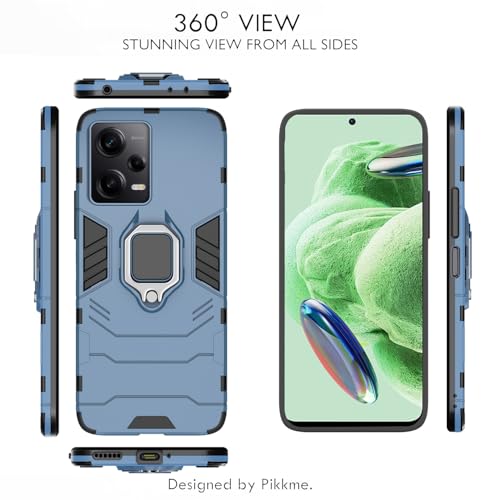 Image of Pikkme Back Cover for Poco X5 5G / Redmi Note 12 5G | 360 Protection | Ring Holder | Kickstand | Tough Armor Case (Blue)