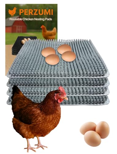 PERZUMI 4-Pack Washable Chicken Nesting Pads for Chicken Coop 13x11in Reusable Nest Box Liners Trim-to-Fit Open-Grid Bedding for Cleaner Eggs Heavy-Duty Poultry Supplies (Grey)