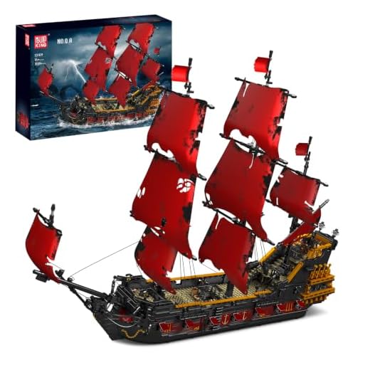 Mould King 13109 Technik Segelboot Modell,The Queen Annes Revenge Großes Rotes Piratenschiff Clamping Blocks Kit 3139 Teile Groß MOC Technologie Königin Annes Rache Klemmbausteine Bausatz