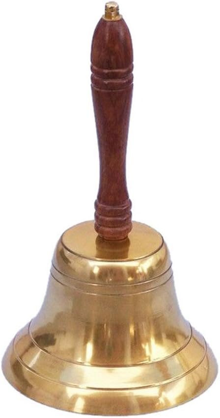 Hampton Nautical 3xglass-101 Brass Plated Hand Bell with Wood Handle 11" Nautical Home Decoration, 11 inch