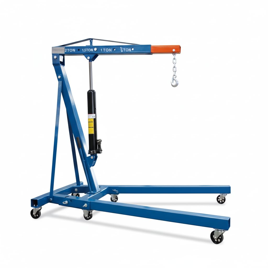 Grúa Hidráulica de Taller Plegable 2 Toneladas – Elevador para Motores y Maquinaria con Brazo Ajustable, Ruedas Giratorias y Estructura Reforzada – Ideal para Garajes y Talleres