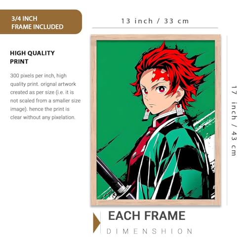 Image of walllane Anime Posters with Frame | Aesthetic Anime Characters Posters with Frames | Japanese Art Framed Poster for Bedroom Living Room Gaming Room Wall Decor Set Of 3 (13 X 17 inch)