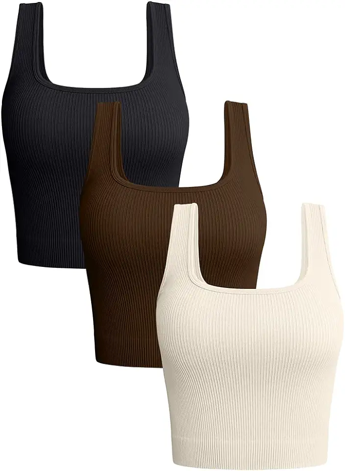 OQQ Women's 3 Piece Tank Tops Ribbed Seamless Workout Exercise Shirts 2025 Summer Basic Camis